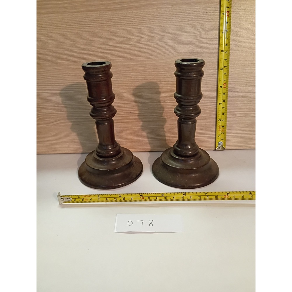 Vintage UCC Turned Wood Candlestick Holders Pair Dark Brown Traditional Decor - Picture 3 of 3